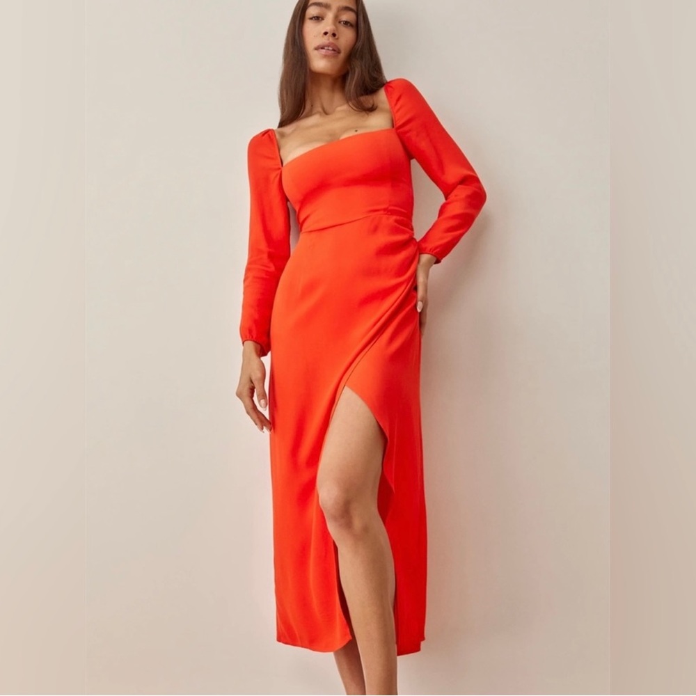 Reformation || Hilda Dress Long Sleeve Midi in Paprika Orange Red 10 NWT